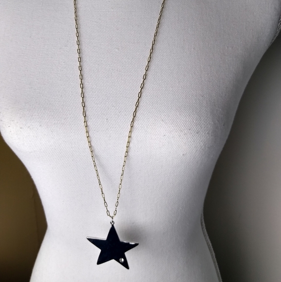 Lane Bryant Gold Tone Silver Tone 36" Long Hammered Textured Star Rhinestone NWT - Picture 2 of 4